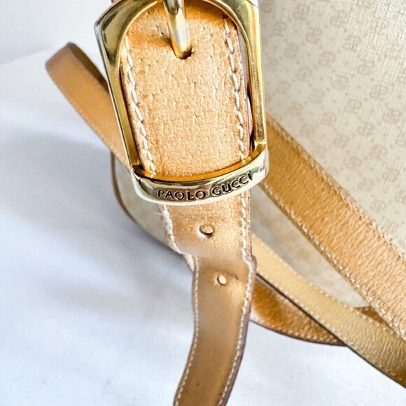 Vintage Paulo Gucci Light Beige Coated Canvas Leather Trim Crossbody Camera bag - Picture 10 of 16